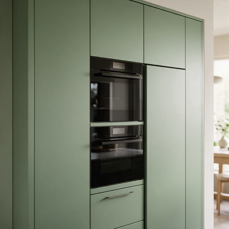 Bank of tall units with integrated ovens and warming drawer